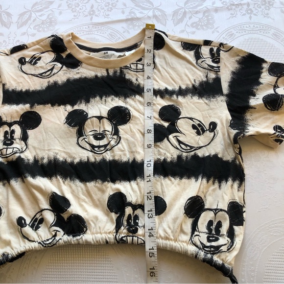 H&M Disney Mickey Mouse Black/Cream Graphics Cropped Shirt Girls Size 8-10 Top - Picture 8 of 15